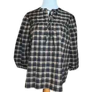 Barbour Lorelie Praline Gingham Plaid Popover Peasant‎ Shirt Womens Size 14 New